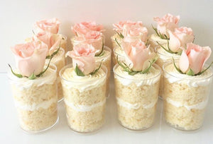 Vanilla Dessert Cups with pink roses